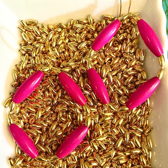 Pink Wooden Beaded Earrings - Picture 5 of 5